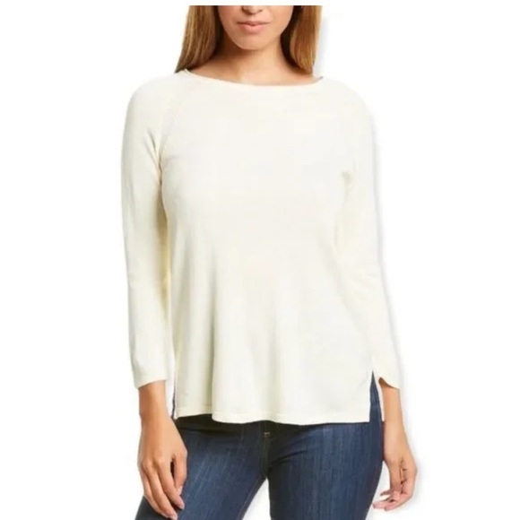 J. McLaughlin Yellow Cream Soybean Cotton Blend Sweater - Picture 1 of 7